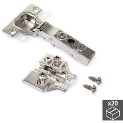 Emuca Kit Charnière Droite X91N Et Embase, Embase à Enfoncer, Nickelé, Acier, 20 Ut. - Talla