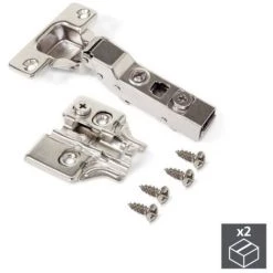 Emuca Charnière, D. 35 Mm, Coudée Pour Montage En Applique Sur Panneau Mitoyen, Fermeture Amortie, Ouverture 100º, Avec Embase, 2 Ut. - Talla