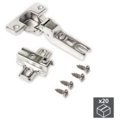 Emuca Charnière, D. 35 Mm, Coudée Pour Montage En Applique Sur Panneau Mitoyen, Ouverture 110º, Avec Embase, 20 Ut. - Talla