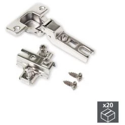 Emuca Charnière, D. 35 Mm, Coudée Pour Montage En Applique Sur Panneau Mitoyen, Ouverture 110º, Avec Embase Eurovis, 20 Ut. - Talla