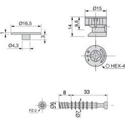 Emuca Excentrique + Goujon, D. 15 Mm, Panneau 19 Mm, Zamak Et Acier, Blanc, 20 Ut. - Talla -EMUCA Soldes 23965739 3