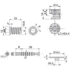 Emuca Excentrique + Goujon Et écrou M6, D. 15 Mm, Panneau 19 Mm, Zamak Et Acier, Blanc, 20 Ut. - Talla -EMUCA Soldes 23965740 3