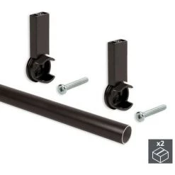 Emuca Kit Tube De Penderie, Circulaire, D. 28 Mm, 950 Mm, Aluminium, Couleur Moka, 2 Ut. - Talla