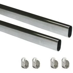 Emuca Kit Tube De Penderie 30x15 Mm Acier, 750 Mm, Chromé