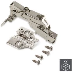 Emuca Kit Charnière Droite X91 Ouverture 165º Avec Fermeture Amortie Et Embase, Rentrant, Nickelé, Acier, 2 Jeux