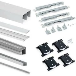 Emuca Système Coulissant Placard Pour Armoires, 2 Portes Avec Profils Deep, épaisseur 18 Mm, Fermeture Amortie, Panneaux Non Incluses,Anodisé Mat, 1 Ut. - Talla