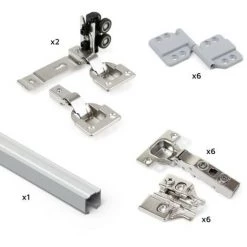 Emuca Système Twofold En Format Kit Pour 2 Portes Coulissantes En Bois Suspendues Et Pliantes à Fermeture Amortie., Sans Guide Inférieur, Anodisé Mat, 1 Ut. - Talla