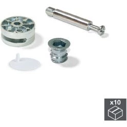 Emuca Excentrique + Goujon Et écrou M8, D. 35 Mm, Panneau 20 Mm, Zamak Et Acier, Blanc, 10 Ut. - Peint En Blanc