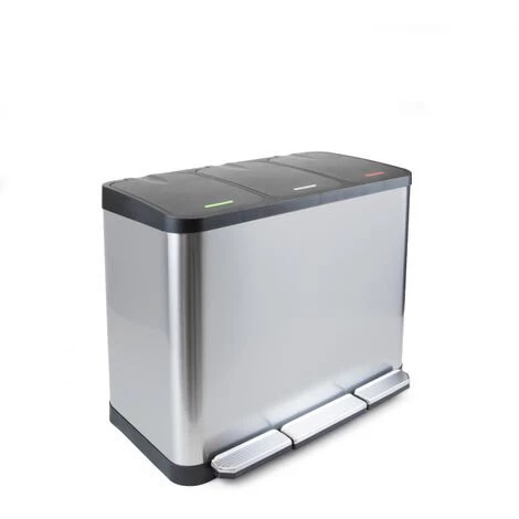 Emuca Poubelle Extérieure à 3 Compartiments De 9 Litres, Acier Inoxydable 3 Emuca Poubelle Extérieure à 3 Compartiments De 9 Litres, Acier Inoxydable