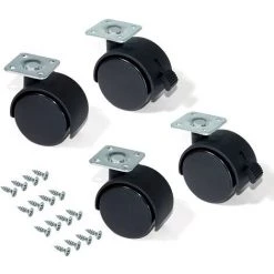 Emuca Kit De 4 Roulettes Pour Caisson à Tiroirs Emuca De D. 40 Mm Avec Plétine De Montage Et Roulements à Billes