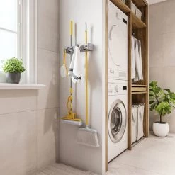 Emuca Support Pour Balais Et Pour Balais à Franges Avec 4 Trous Et 5 Crochets, En Plastique, Gris -EMUCA Soldes 54868403 3