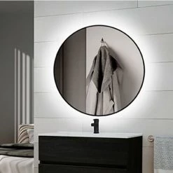 Emuca Miroir Zeus Avec éclairage Décoratif à LED Et Cadre Noir, Diamètre 80 Cm, AC 230V 50Hz, 12 W, Aluminium Et Verre, 1 U - Talla -EMUCA Soldes 67720687 5