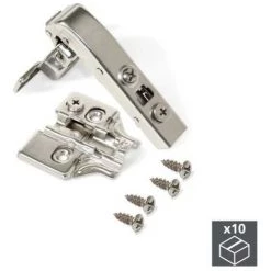 Emuca Charnière X91, Fermeture Amortie, Courbée à 90º, Embase à Visser, À Visser, Nickelé, Acier, 10 Ut. - Talla