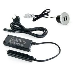 Connecteur Rond Plugy Emuca Avec 2 Ports USB Pour Encastrer Au Meuble En Couleur Peinte Aluminium